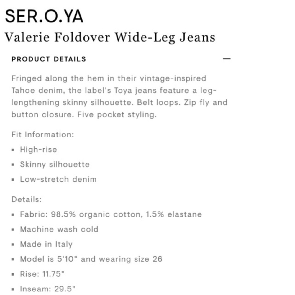SER.O.YA Valerie Foldover Wild leg Jeans 24 - Picture 4 of 12